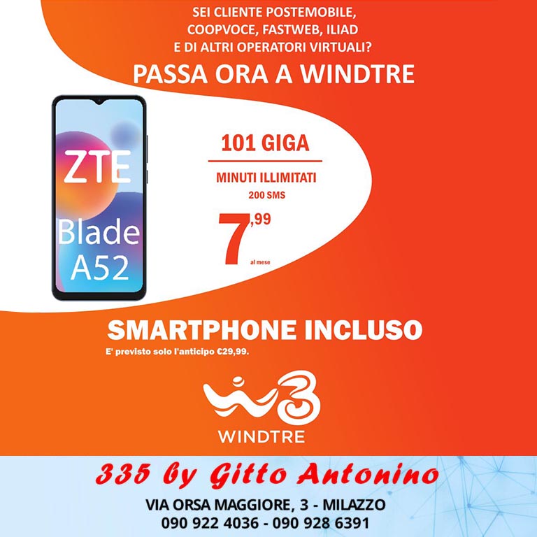 WindTre: 101 Giga, minuti illimitati e 200 SMS a 7,99 euro al mese