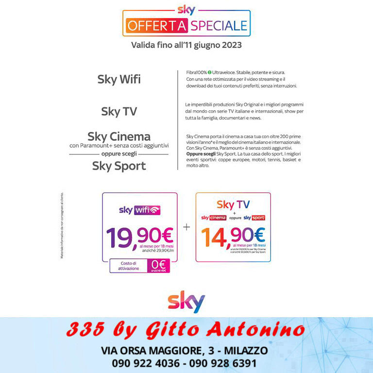Sky Wifi + Sky TV + Sky Cinema oppure Sky Sport